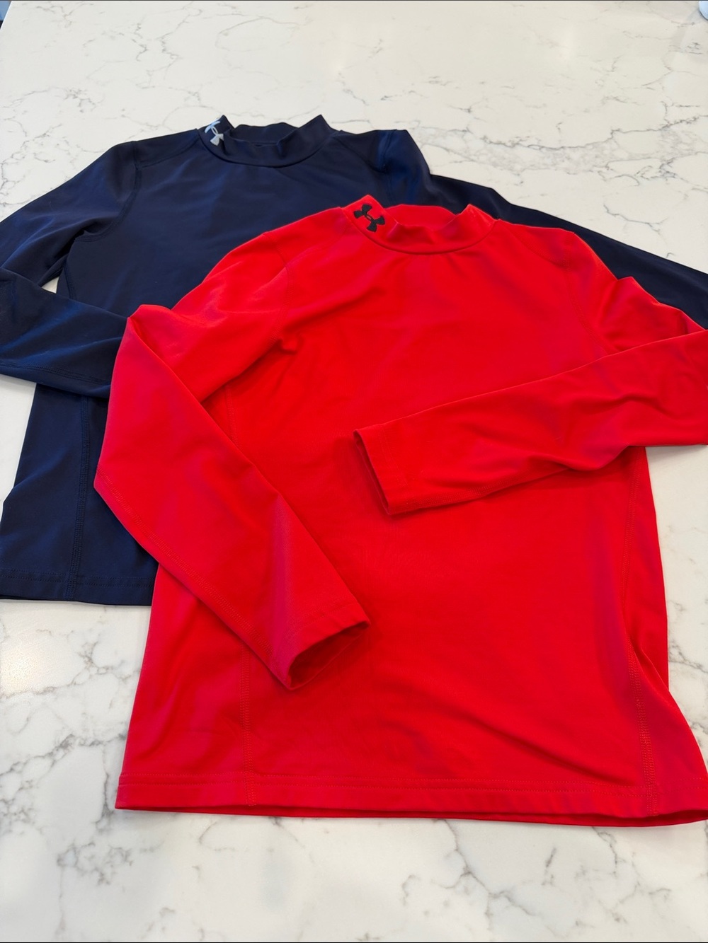 Under Armour Red & Navy Long Sleeve Mock Neck fitted shirts - cold gear